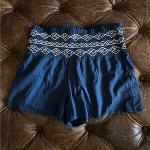 Zara High Waist Blue Shorts with Patterned Waistband